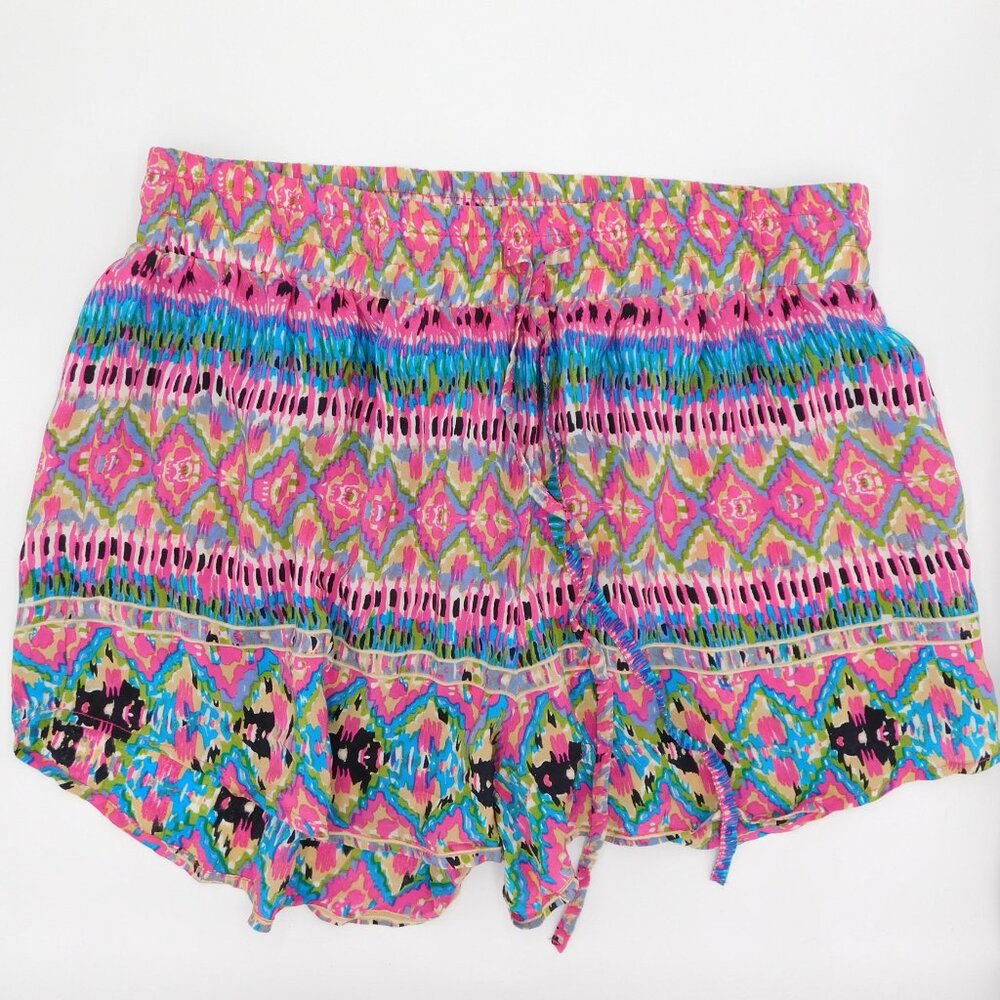 Tolani Boho Print Silk Shorts | Colorful | Medallion | Elastic Waist | EUC | Lrg